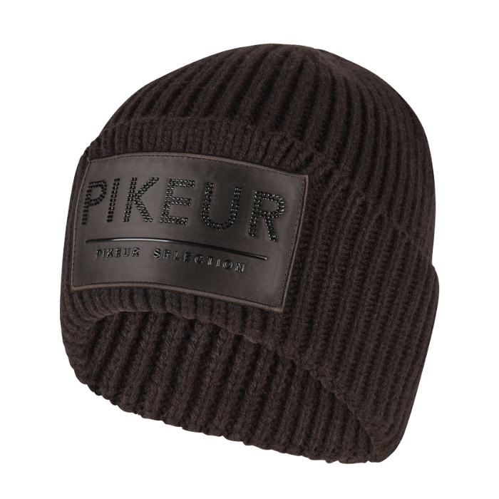 Pikeur Beanie Selection 285800 Variant Chocolate Brown. Brown beanie hat with 'PIKEUR' lettering. 