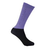 Purple and black sock with 'Auburn Equestrian' branding on a white background