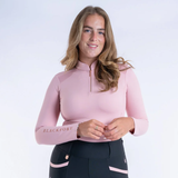 Blackfort Cool Mesh Baselayer AW26-Longsleeve Variant Blush Pink. Pink long sleeve Base Layer with Rose Gold detailing agaisnt a white background. 