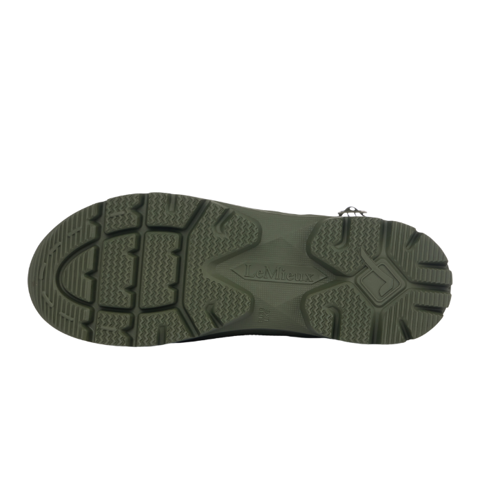 LeMieux AW26 Bramshaw Welly Variant Colour Olive. A tread of an  olive green wellington on white background