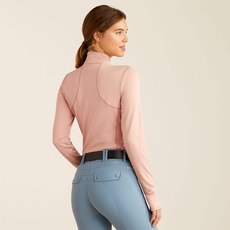 Ariat Ladies Gridwork 1/4 Zip Base Layer in Misty Rose Heather