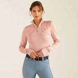 Ariat Ladies Gridwork 1/4 Zip Base Layer in Misty Rose Heather
