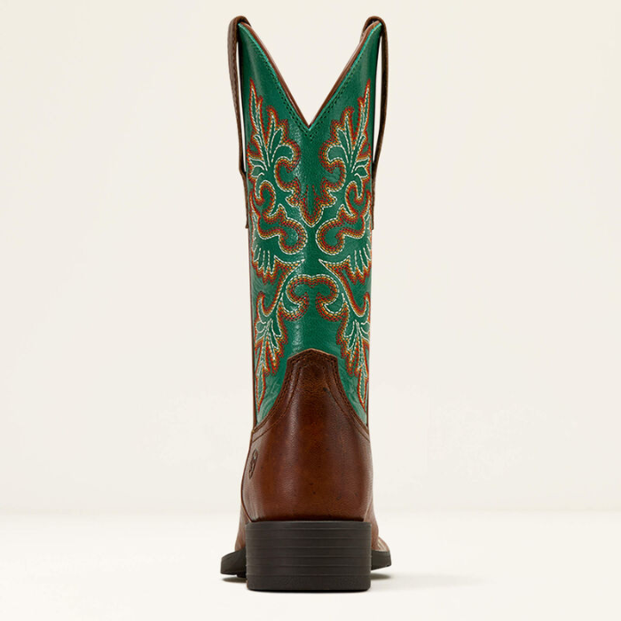 Ariat Ladies Round Up Wide Square Toe StretchFit Western Boot in Arizona Brown/Jade Green