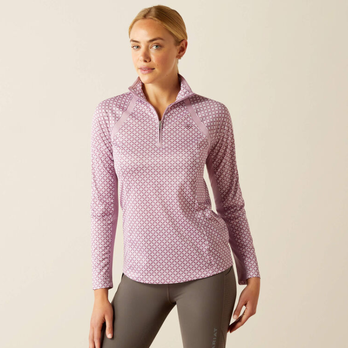 Ariat Ladies Sunstopper 3.0 1/4 Zip Baselayer in Lavender Mist Tile