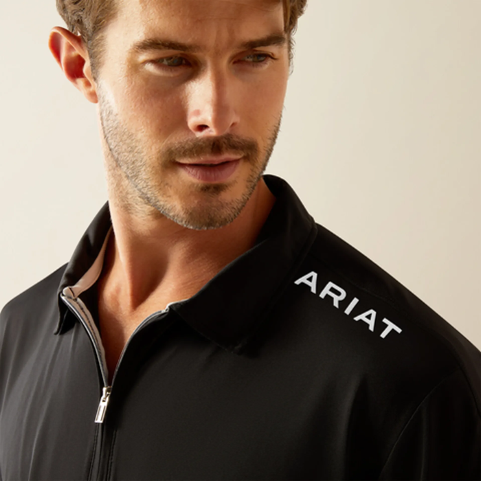 Ariat Mens Bandera Team Short Sleeve 1/4 Zip Polo in Black | Eland Lodge