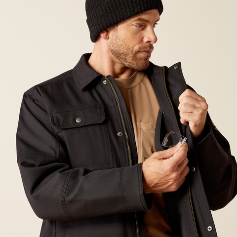 Ariat Mens Rebar Duracanvas Sherpa-Lined Coat in Black