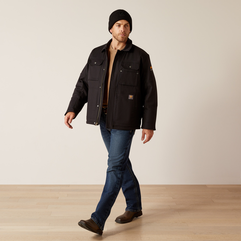 Ariat Mens Rebar Duracanvas Sherpa-Lined Coat in Black