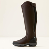 Brown riding boot on a white background