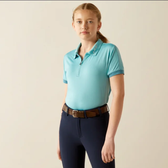 Ariat Youth Bandera 1/4 Short Sleeve Polo in Aqua