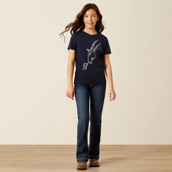 Ariat Youth Hay Girl Short Sleeve T-Shirt in Classic Navy