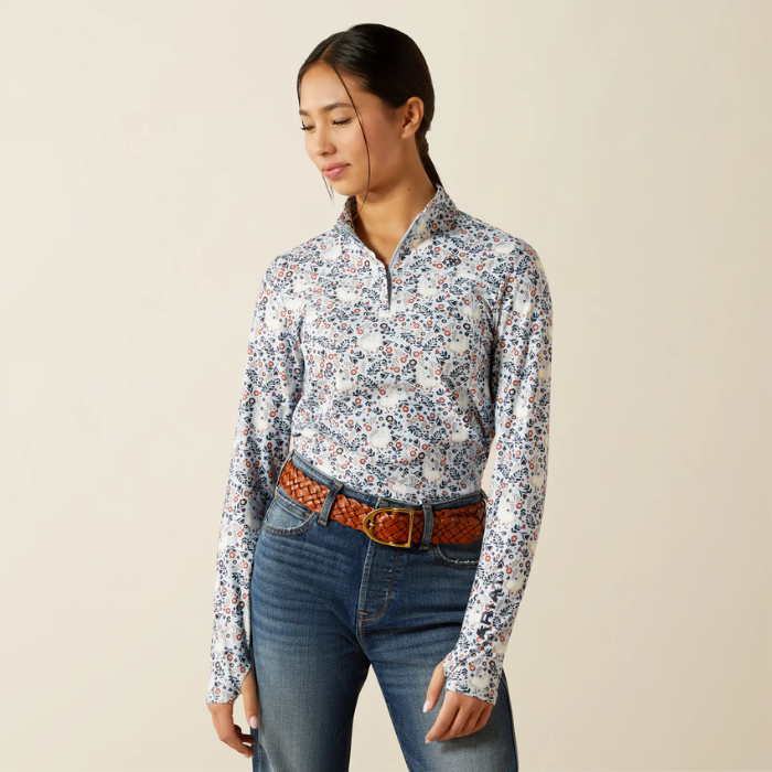 Ariat Youth Lowell 3.0 1/4 Zip Baselayer in Posy Pony Print