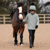 Person walking a horse in an outdoor equestrian setting
