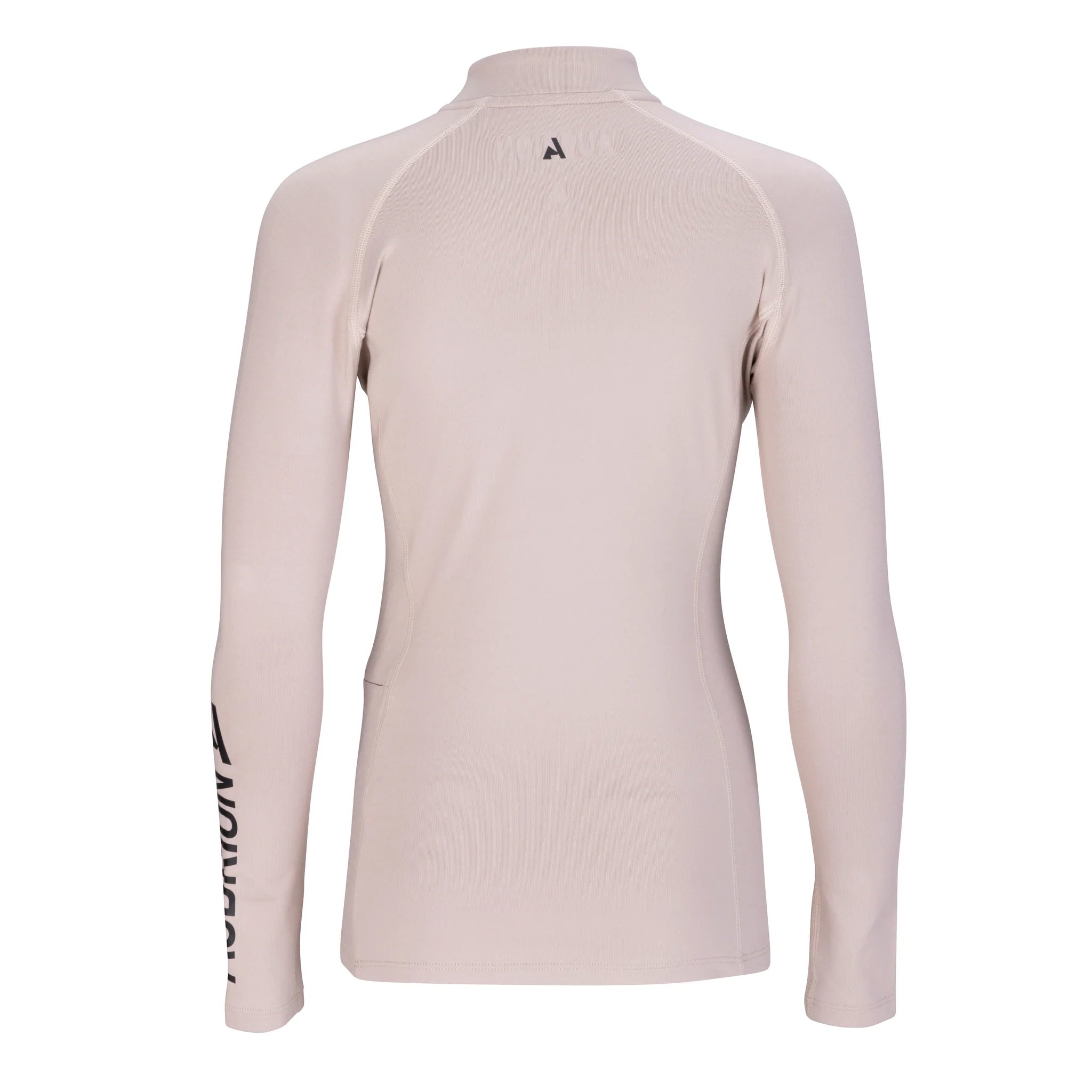 Light pink long-sleeve equestrian base layer with a small logo on a white background