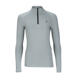 Light blue long-sleeve equestrian base layer with a quarter zip on a white background