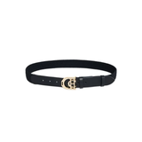 Holland Cooper Stirrup Heritage Belt Variant Colour Black Crystal. A black belt with CH gold buckle on white background. 