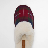 Tartan slipper with white fur lining on a white background
