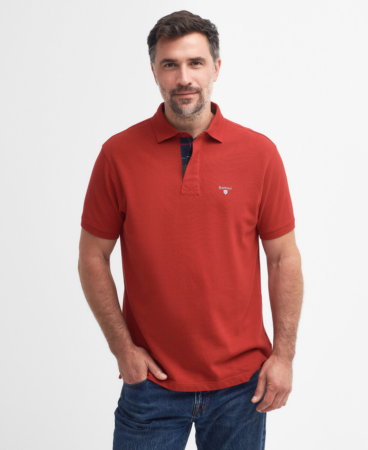 Man Wears Barbour Mens Hart Polo in Crimson
