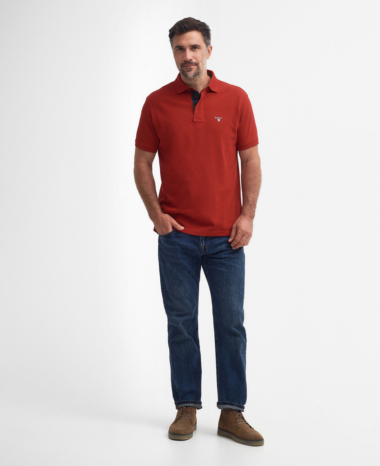 Man Wears Barbour Mens Hart Polo in Crimson