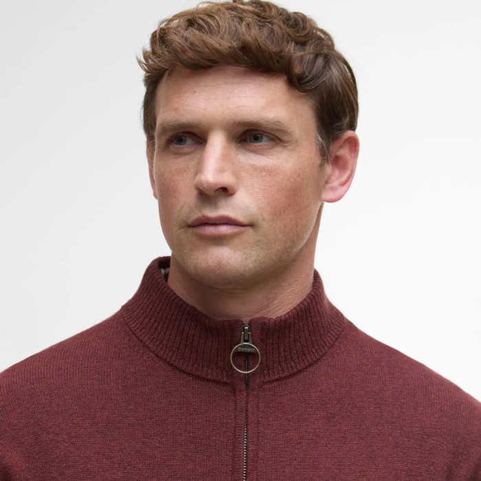 Barbour Mens Kelson Half Zip Jumper in Fired Brick