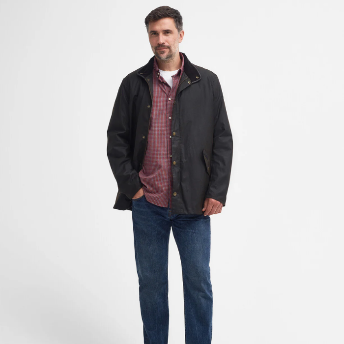 Man Wears Barbour Mens Mowden Wax Jacket in Olive