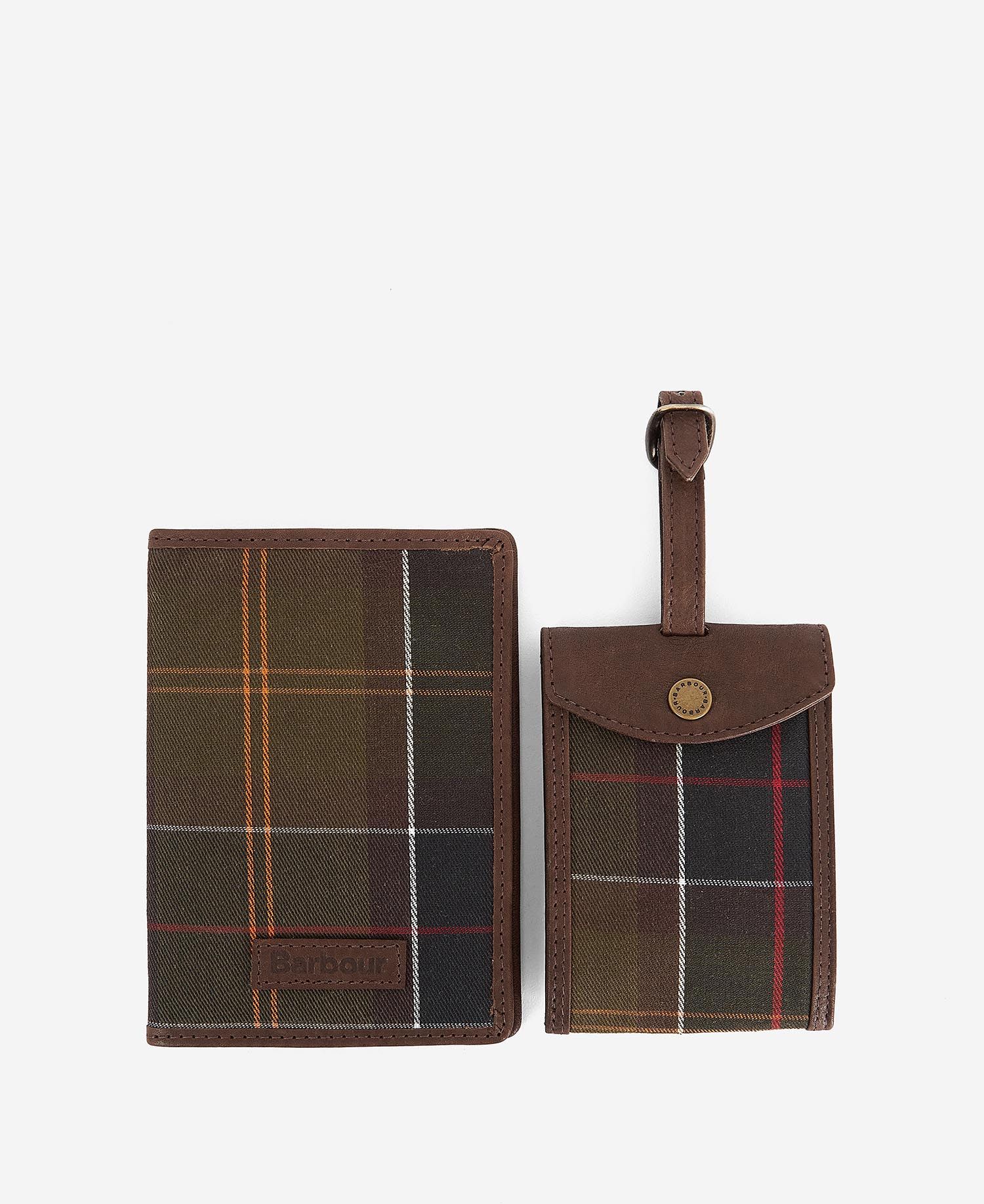 Barbour Mens Leather & Tartan Travel Gift Set