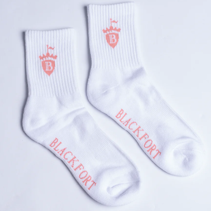 Blackfort Sport Crew Socks in White/Pink