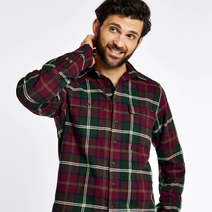 Dubarry Mens Shelbourne Check Flannel Shirt in Ox Blood | Eland Lodge