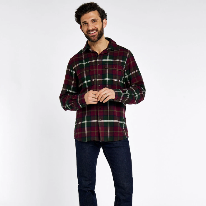 Dubarry Mens Shelbourne Check Flannel Shirt in Ox Blood | Eland Lodge