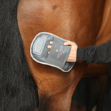 Person moving a grey Equilibrium brand pad over a horse's body