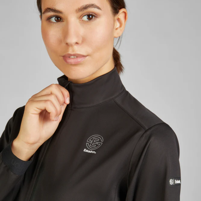 Front Logo Detail on Eskadron Ladies Dynamic Waterproof Jacket in Black | Eland Lodge