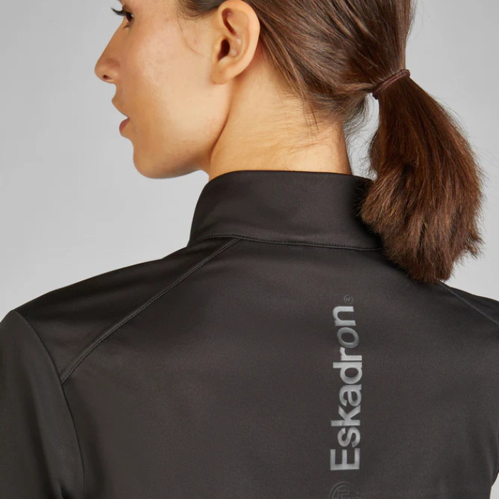 Logo Detail on the Reverse of Eskadron Ladies Dynamic Waterproof Jacket in Black | Eland Lodge