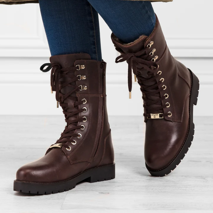 Fairfax & Favor Ladies Shearling Lined Anglesey Boots in Mahogany Leather