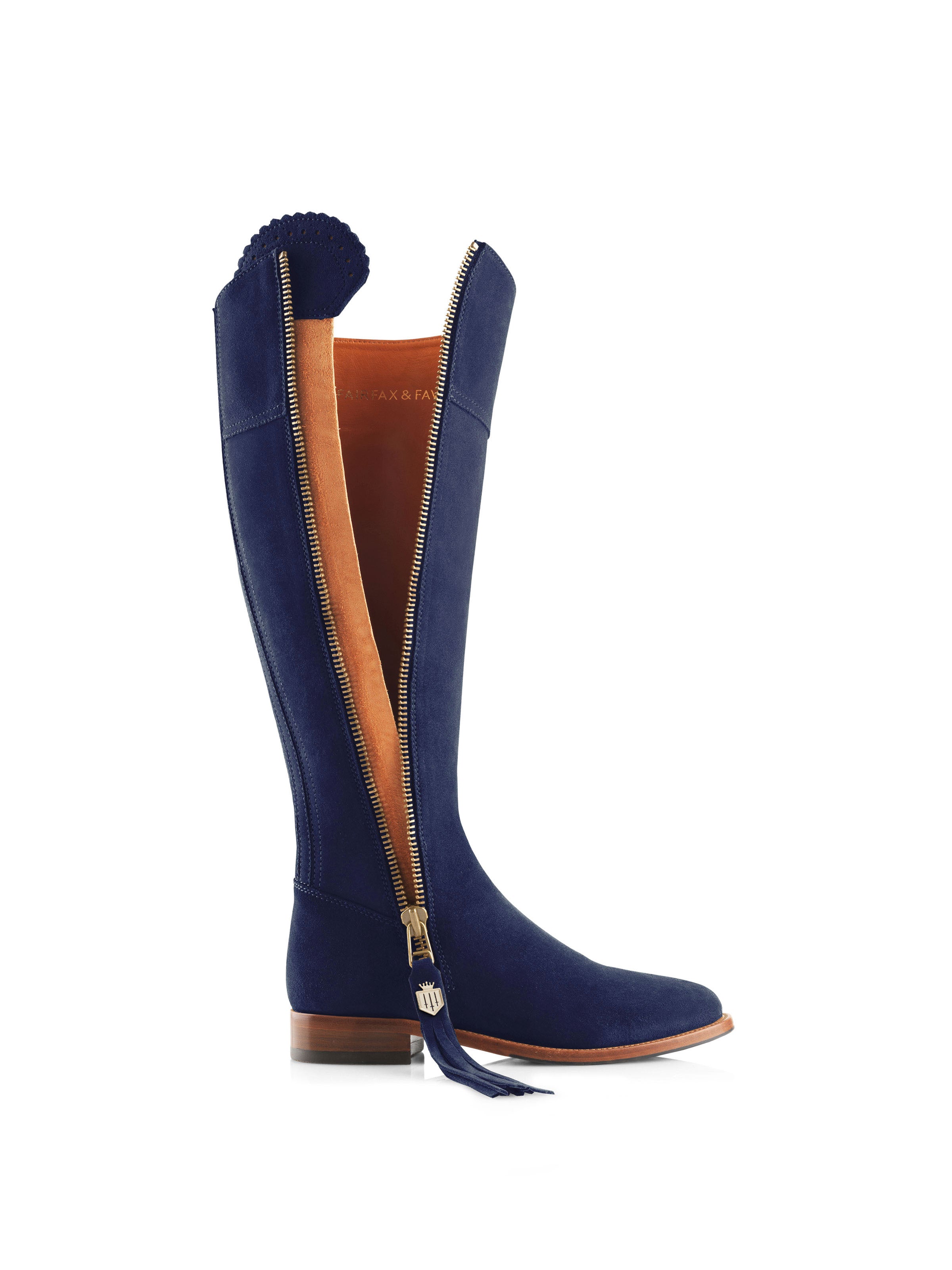 Fairfax & Favor Suede Flat Regina Boots in Ink Blue