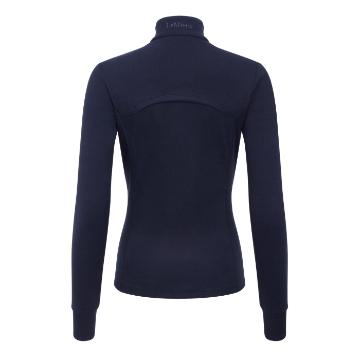 LeMieux AW26 Frances Quarter Zip Fleece Varient Navy. A dark navy blue long-sleeve mock neck top shown from the back, displayed on a clean white background.