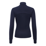 LeMieux AW26 Frances Quarter Zip Fleece Varient Navy. A dark navy blue long-sleeve mock neck top shown from the back, displayed on a clean white background.