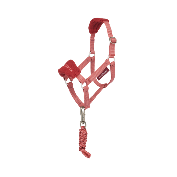 LeMieux AW26 Hobby Horse Vogue Headcollar & Leadrope Variant Colour Spiced Earth. Toy horse headcollar and lead rope with faux fur @LeMieux' Brand on white background.