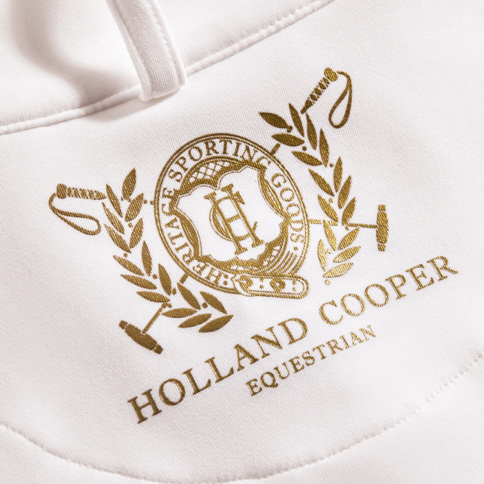 Logo detail on the Holland Cooper Burghley Short Sleeve Baselayer in White