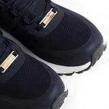 Branded lace detail on the Holland Cooper Burghley Waterproof Trainer in Ink Navy