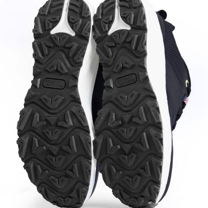 Grip sole detail of the Holland Cooper Burghley Waterproof Trainer in Ink Navy