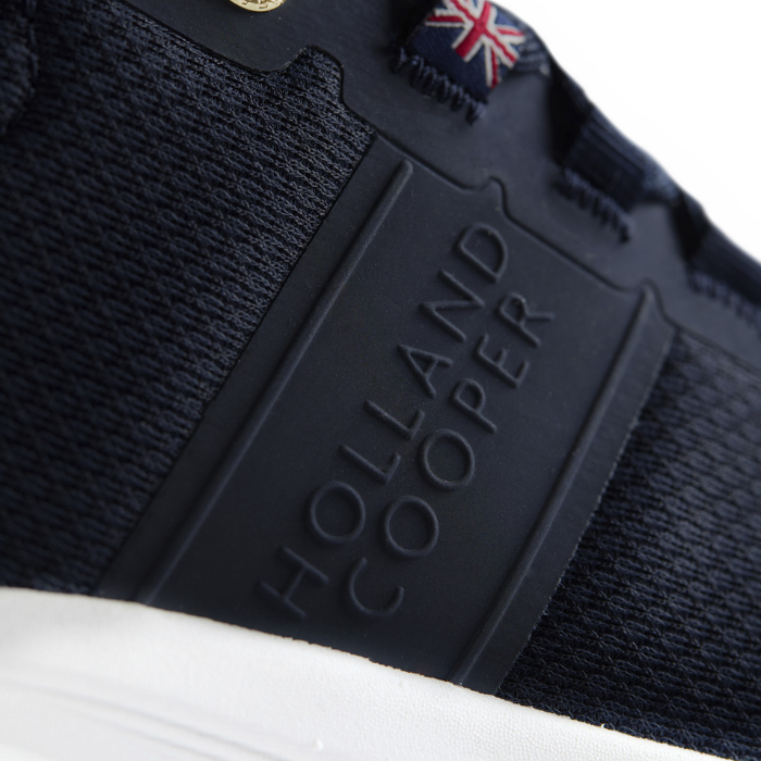 Logo on the Holland Cooper Burghley Waterproof Trainer in Ink Navy
