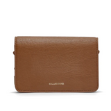 Brown leather handbag with Holland Cooper branding on a white background