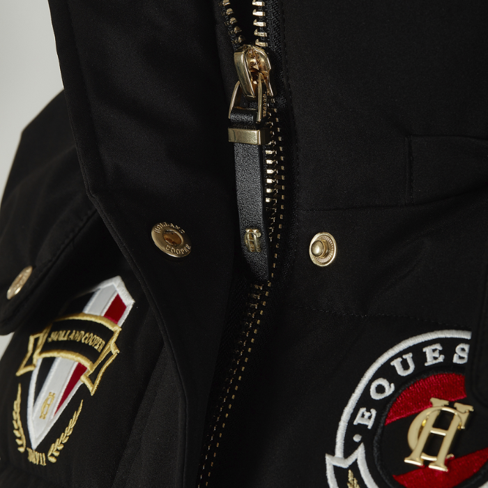 Luxury leather zipper detail on the Holland Cooper Team HC Gilet in Black
