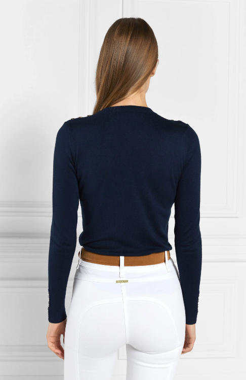 Holland Cooper Ladies Buttoned Knit Crew Neck