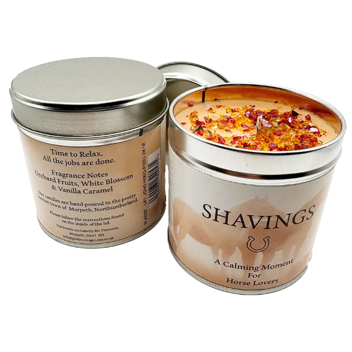 Two pots 'Shavings' candle beige colour with lid and with out lid on white background
