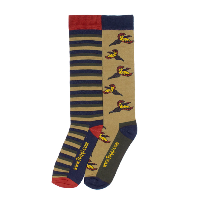 Colorful socks with striped and patterned designs on a white background