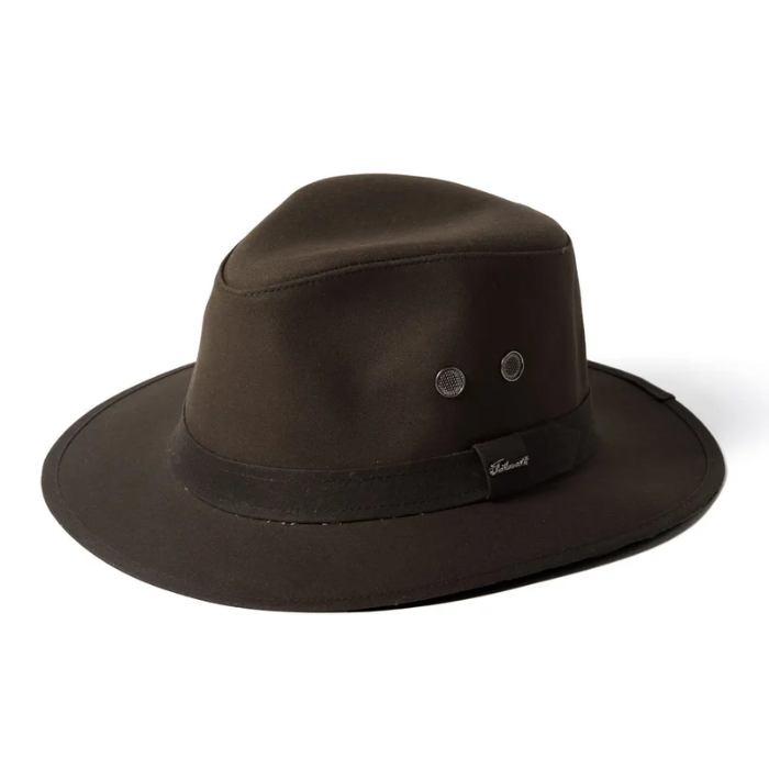 Olive green hat on white background