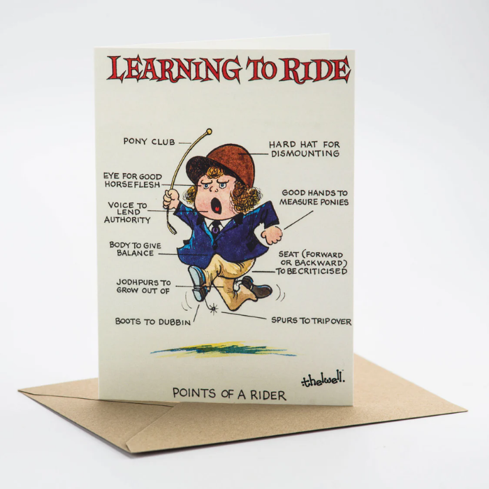 Greetings card 'Learning to Ride' by Thelwell on white background