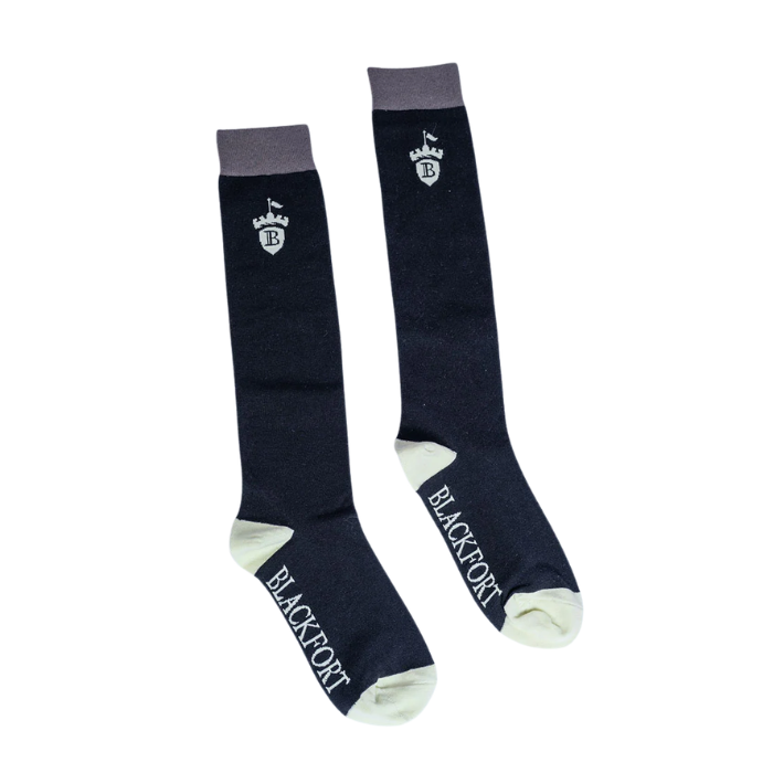 black and green socks 'Blackfort' brand on white background
