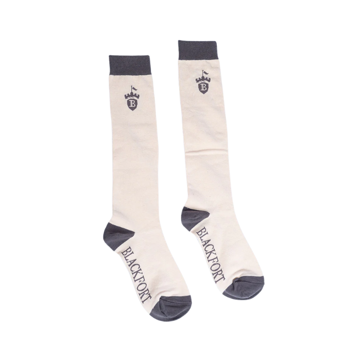 Cream and grey socks 'Blackfort' brand on white background