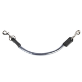 Rope with metal clasp at either end on white background
